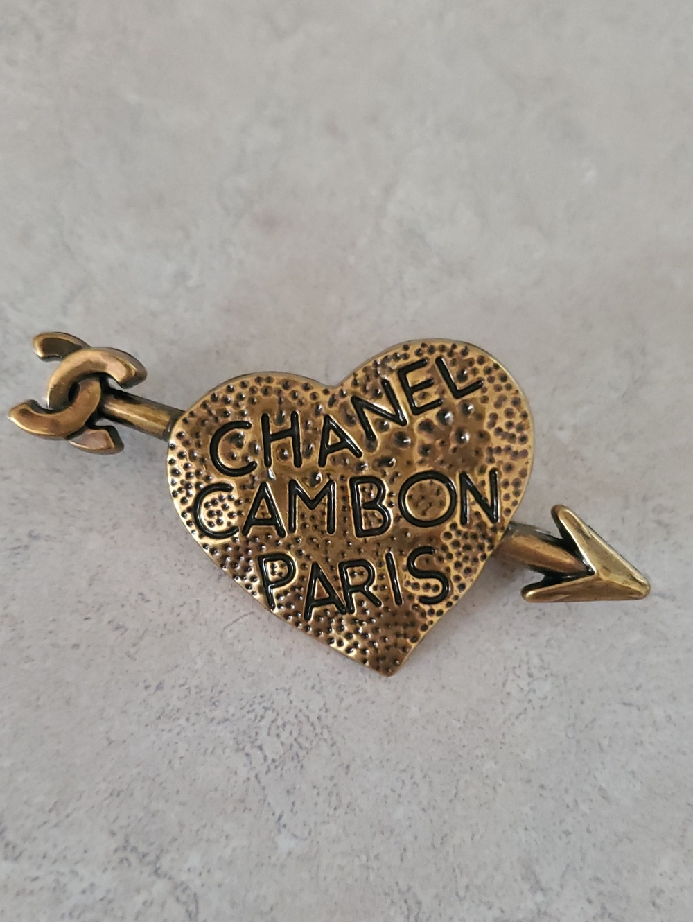 CHANEL Brass Cambon Paris Heart Arrow Brooch